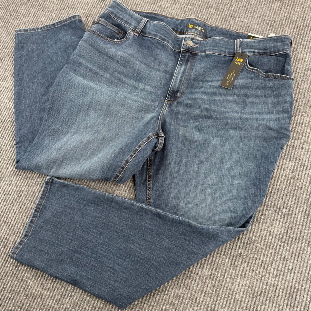 Lee Plus Womens 22WP Petite Blue Mid Rise Relaxed Straight Leg Jeans Denim